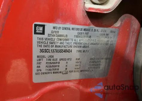 2009 Saturn Vue Redline z USA, uszkodzony, nr VIN 3GSCL137X9S548424